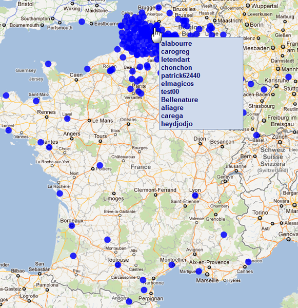 Au 24 septembre 2011, plus de 220 localisations de jardinautes.